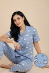 Zivame Farm Lore Knit Cotton Pyjama Set - Chambray Blue — thumbnail 1